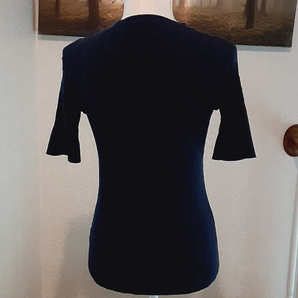 Talbots Navy Cable Knit Buttondown Pima Cotton Cardigan - Picture 3 of 7